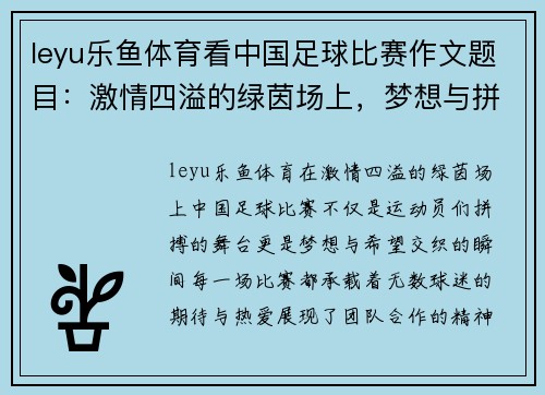 leyu乐鱼体育看中国足球比赛作文题目：激情四溢的绿茵场上，梦想与拼搏交织的瞬间