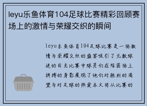 leyu乐鱼体育104足球比赛精彩回顾赛场上的激情与荣耀交织的瞬间